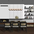 Modern Restaurant Interior Design With Dining Table Fireplace And Hanging Lights 3d model