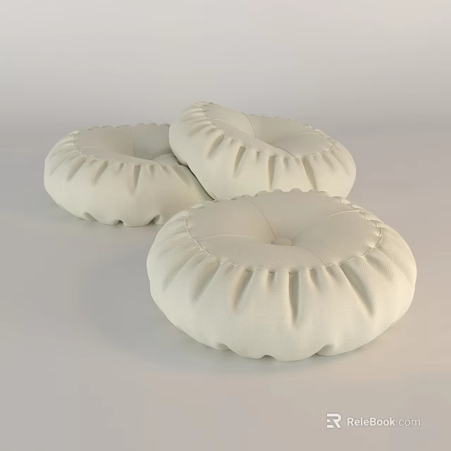 Three Soft White Round Bean Bag Chairs for Comfortable Seating 3d model 