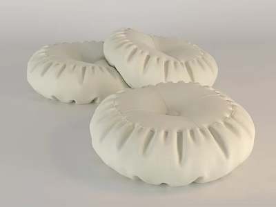 Three Soft White Round Bean Bag Chairs for Comfortable Seating 3d model
