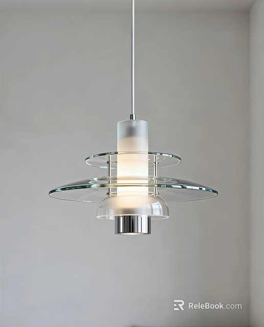 Modern Illuminating Glass Pendant Light With Layered Design White Lampshade And Metal Base 3d model 