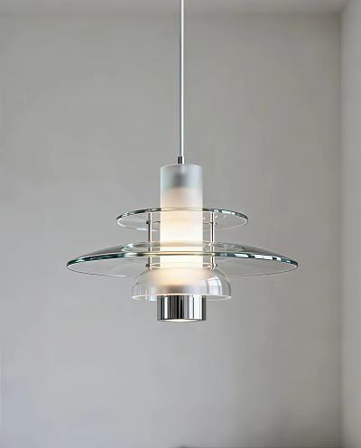 Modern Illuminating Glass Pendant Light With Layered Design White Lampshade And Metal Base 3d model