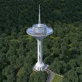 Modern Tower With Circular Observation Platform Surrounded by Lush Green Forest 3d model