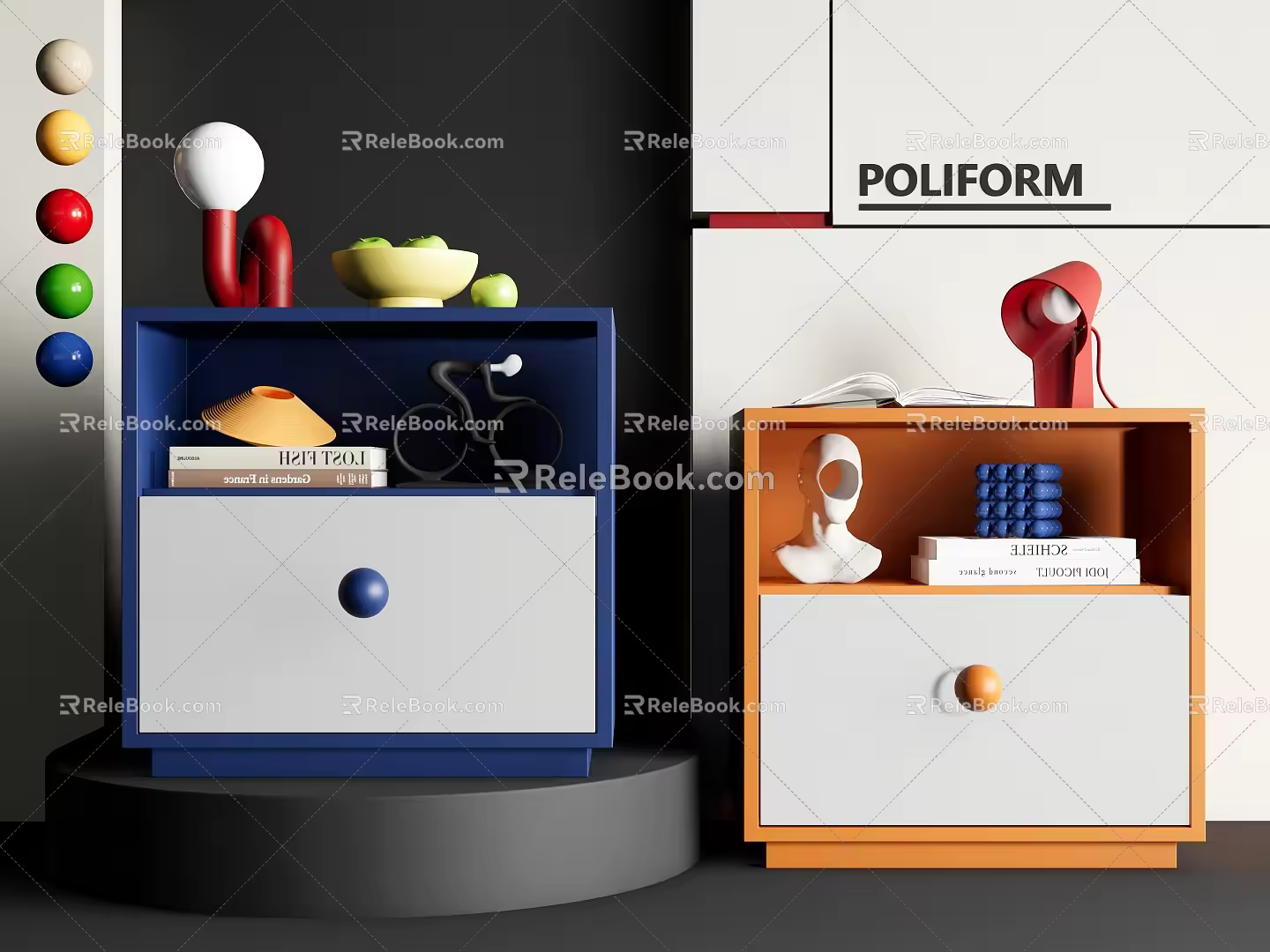 Simple Bedside Table Memphis Bedside Table Ornaments Combination Dopamine Bauhaus 3d model