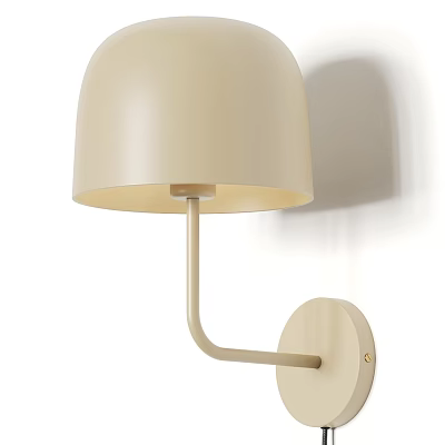 Modern Beige Wall Lamp With Curved Metal Arm And Dome Shade 3d model