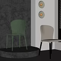 Modern Accent Chairs Transparent Green And Ivory White In Modern Design Against Gray Wall With Round Lamps And Blinds