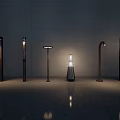 Floor Lamps With Six Different Designs And Various Shapes Lit In Dark Background