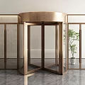 Modern Copper Revolving Door With Glass Panels And Side Plant In Marble Floor Interior