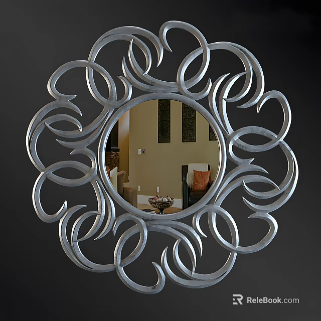 Decorative Round Mirror With Intricate Scroll Metal Frame For Modern Spaces 3d model 