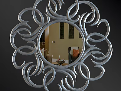 Decorative Round Mirror With Intricate Scroll Metal Frame For Modern Spaces 3d model