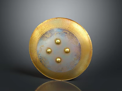 Ancient Golden Circular Shield With Four Decorative Dots And Historical Weapon Design 3d model