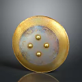 Ancient Golden Circular Shield With Four Decorative Dots And Historical Weapon Design