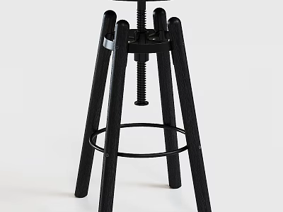Black Wooden Adjustable High Stool With Screw Mechanism And Footrest Ring 3d model