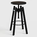 Black Wooden Adjustable High Stool With Screw Mechanism And Footrest Ring