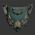 Traditional Teal Mask Sculpture With Intricate Carvings And Metallic Accents