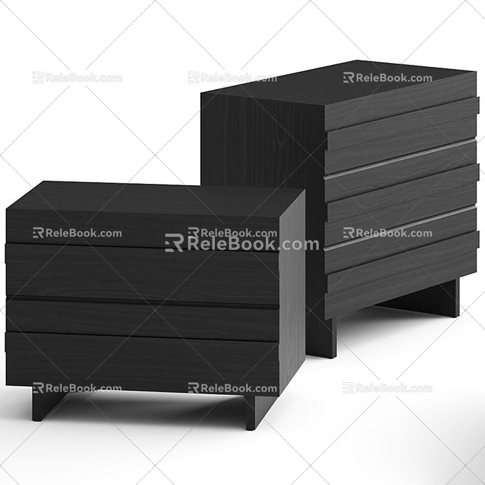 Black Wooden Bedside Cabinet 3d model