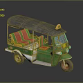 Green Auto Rickshaw With Red And Green Seats Dark Roof And Yellow Taxi Sign
