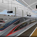 Modern High Speed Train Station Platform With High Speed Train Display Screens and Roof Structure