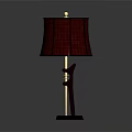 Modern Wooden Base Table Lamp With Red Lampshade And Golden Stand