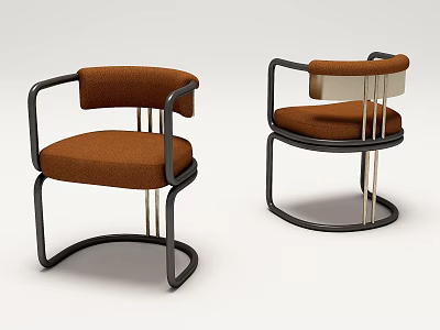 Modern Brown Upholstered Leisure Chairs With Black Silver Metal Frame And Minimalist Design 3d model