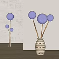 White Pompom Flowers in Clear Glass and Geometric Ceramic Vase for Home Decor