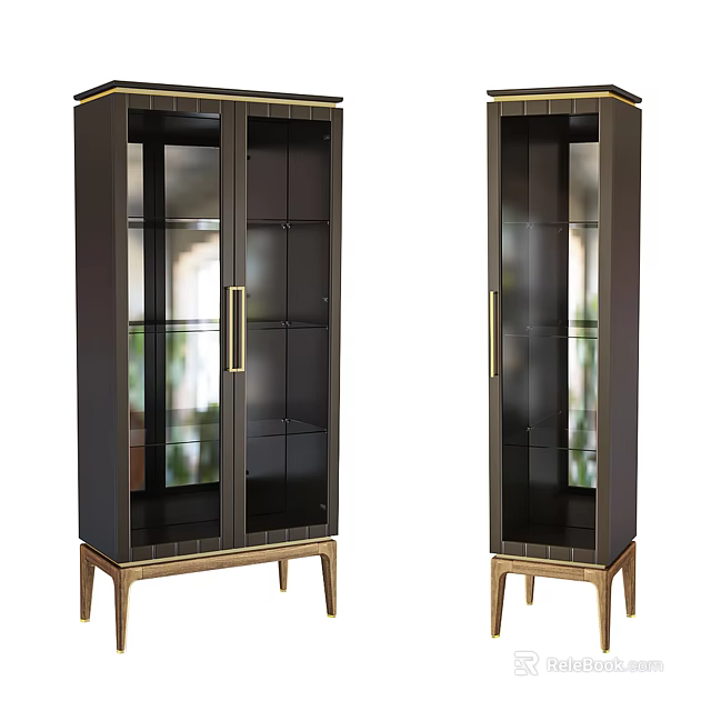 Elegant Modern Wine Cabinet With Glass Doors And Gold Metal Frame Legs 3d model 