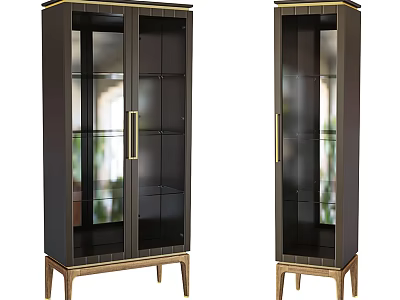 Elegant Modern Wine Cabinet With Glass Doors And Gold Metal Frame Legs 3d model