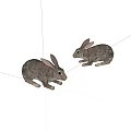 Two Realistic Gray Spotted Rabbits Crouching On White Background 3d model