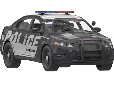 Black and White Police Car With Flashing Lights And POLICE Branding 3d model