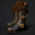 Vintage Leather Boots with Brown Rolled Cuffs and Metal Buckle Design