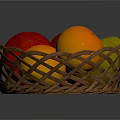 Wicker Fruit Basket Filled With Red Apples Oranges And Pears