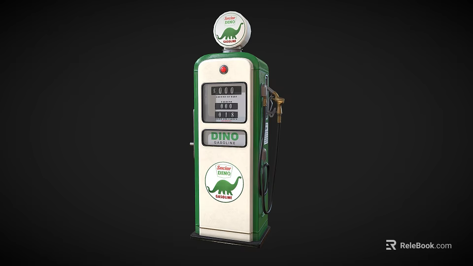 Vintage Green And White Gas Pump With DINO Logo And Dinosaur Graphic 3d model 