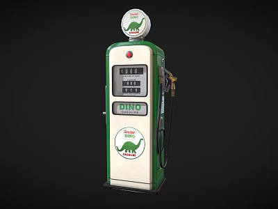 Vintage Green And White Gas Pump With DINO Logo And Dinosaur Graphic 3d model