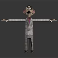 Stylized Animated Character With Exaggerated Facial Features Wearing Gray Suit And Purple Shirt Arms Outstretched