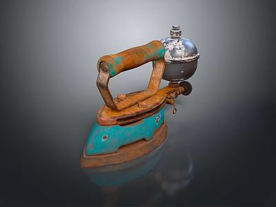 Vintage Turquoise And Rust Metal Electric Iron With Classic Design 3d model