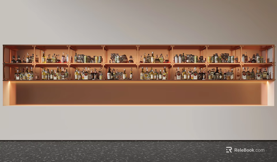 Stylish Modern Wine Cabinet With Multiple Shelves And Various Bottles 3d model 