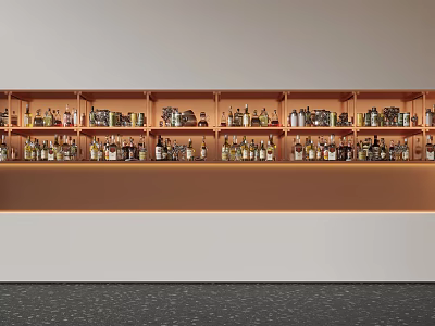Stylish Modern Wine Cabinet With Multiple Shelves And Various Bottles 3d model
