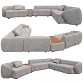 Gray Upholstered Sectional Sofa with Wooden Tray Insert and Modular Design 3d model