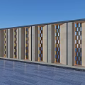 Feature Wall With Perforated Grilles On Modern Building Facade Blue Sky And Gray Floor Tiles