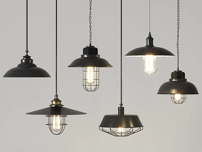 Industrial Black Metal Pendant Lights With Exposed Bulbs And Modern Design 3d model