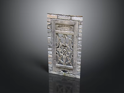 Architectural Brick Wall Component with Ornate Metal Grille and Decorative Design 3d model