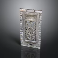 Architectural Brick Wall Component with Ornate Metal Grille and Decorative Design