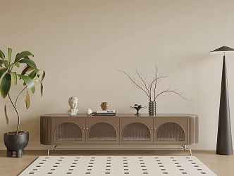 Quiet Antique Style TV Cabinet Potted Floor Lamp 3d model
