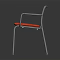 Modern Leisure Chair With Silver Metal Frame Armrests And Red Cushion