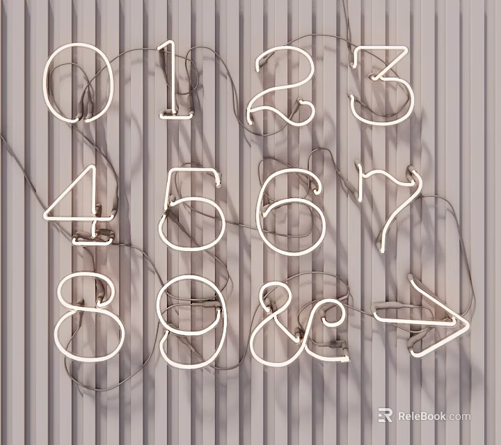 Modern Creative Wall Decor With Neon Numbers Symbols on Striped Wall 3d model 