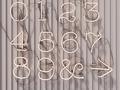 Modern Creative Wall Decor With Neon Numbers Symbols on Striped Wall 3d model