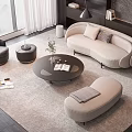 Modern Living Room With Curved Sofa And Round Coffee Table Set 3d model