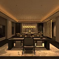 Luxurious Box Interior Design With Long Table Chairs Chandelier And Natural Light