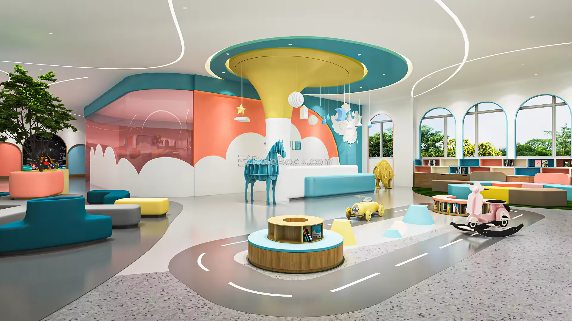 Modern Kindergarten Hall Reception Hall Rest Area Book Bar Reception Hall Entertainment Area 3d model