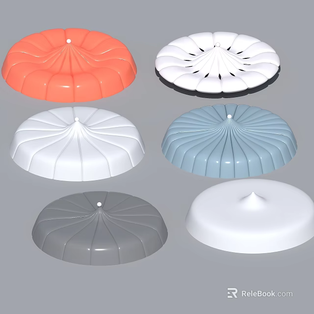 Colorful Circular Landscape Sculptures with Radial Patterns and Smooth Surface 3d model