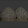 Three Dome Shaped Wooden Huts With Rustic Thatched Roofs Design 3d model